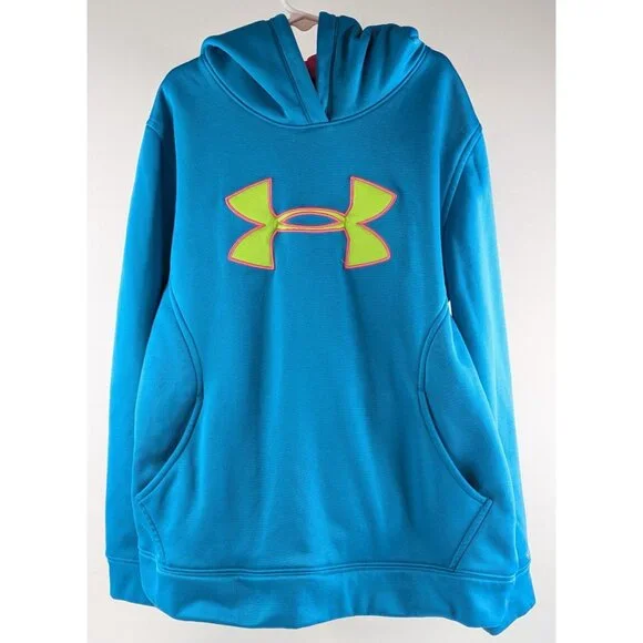 Under Armour Youth Boys Size L Blue Hoodie Loose Pullover Sweatshirt Pockets - Picture 2 of 11